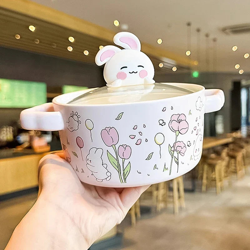 Kawaii Bunny Ramen Bowl With Lid