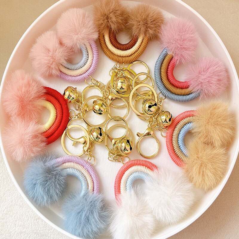 Fluff Ball Rainbow Keychain