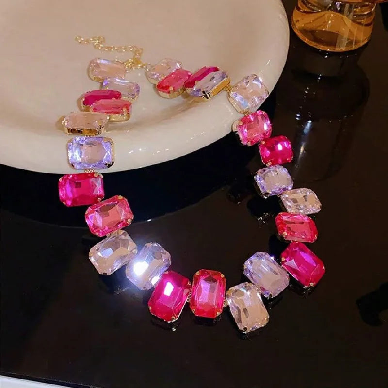 Large Pink Crystal Jewels Choker