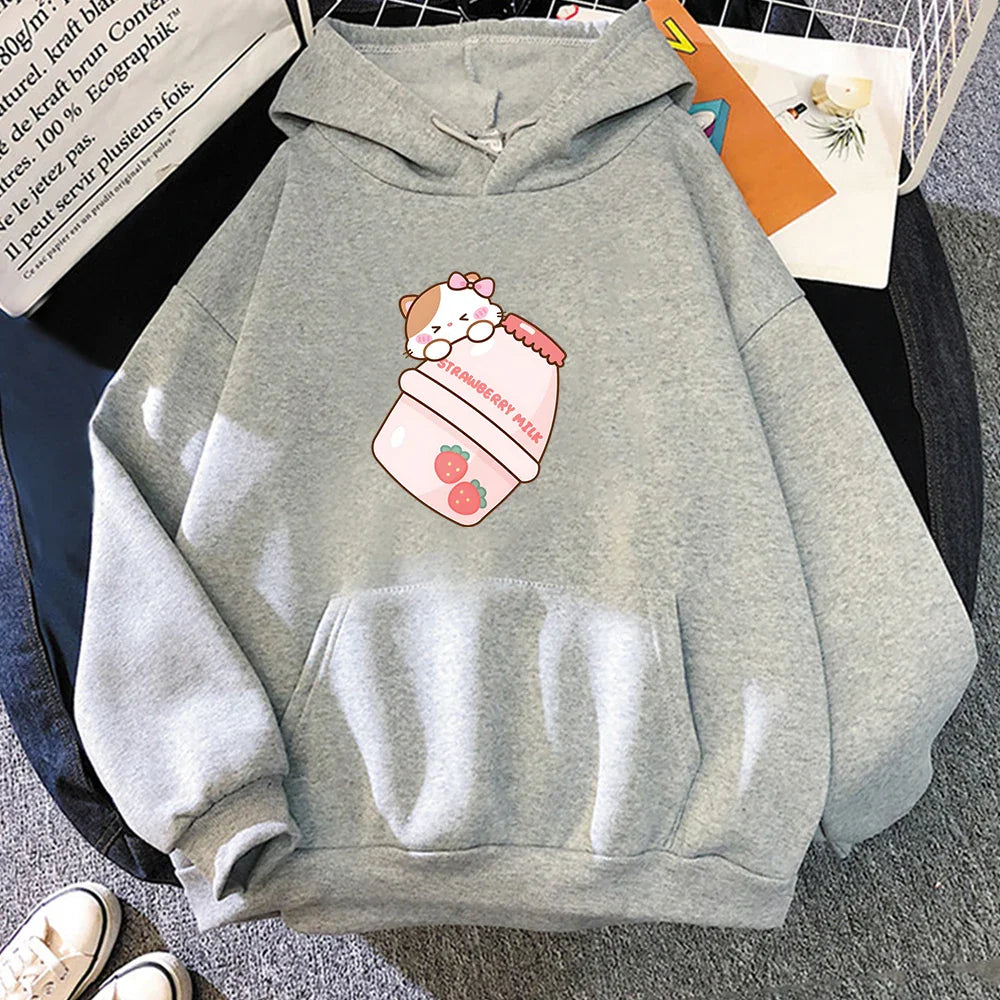 Cute Strawberry Milk Kitty Hoodie