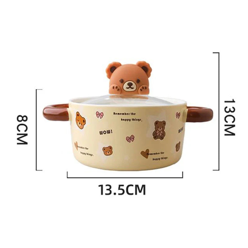 Ceramic Bear Ramen Bowl With Lid