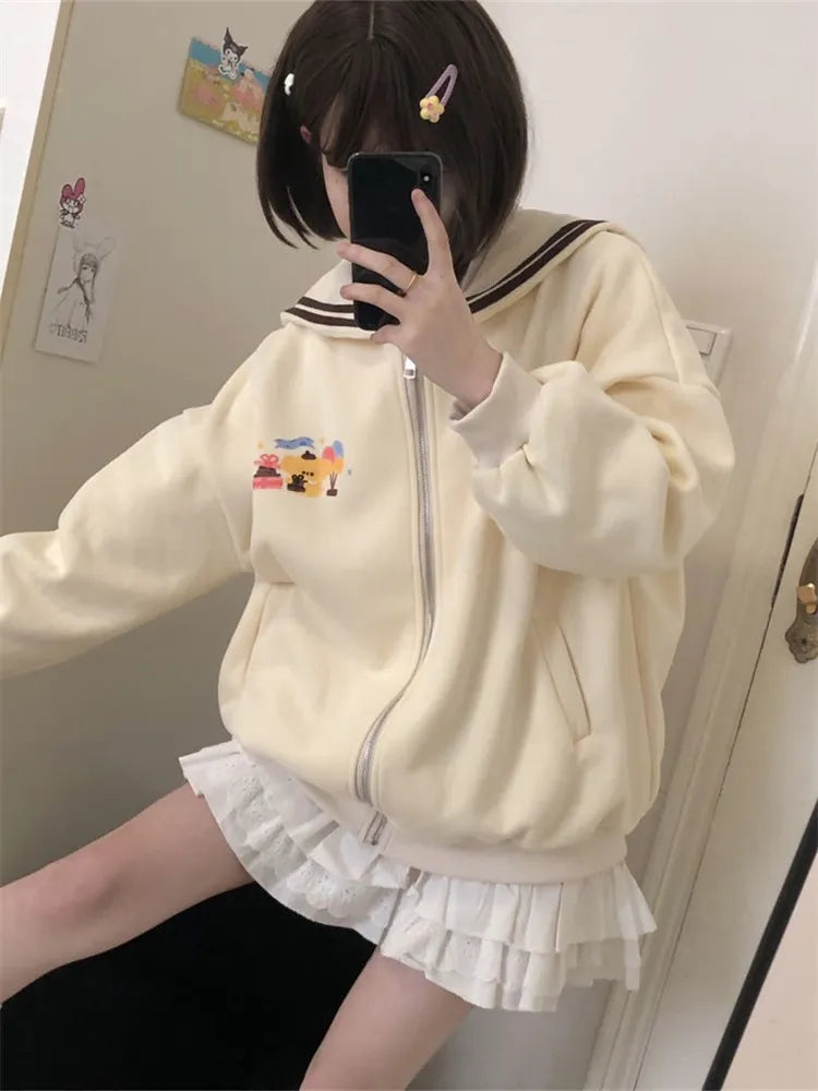 Zip Up Sailor Collar Sweater