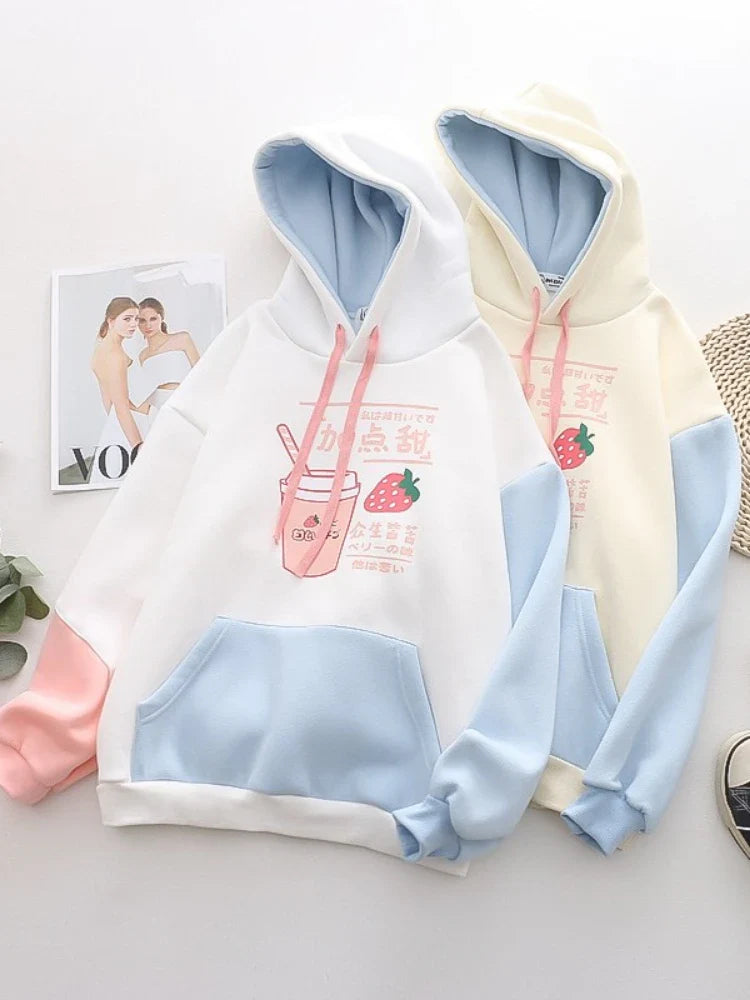 Harajuku Strawberry Print Hoodie