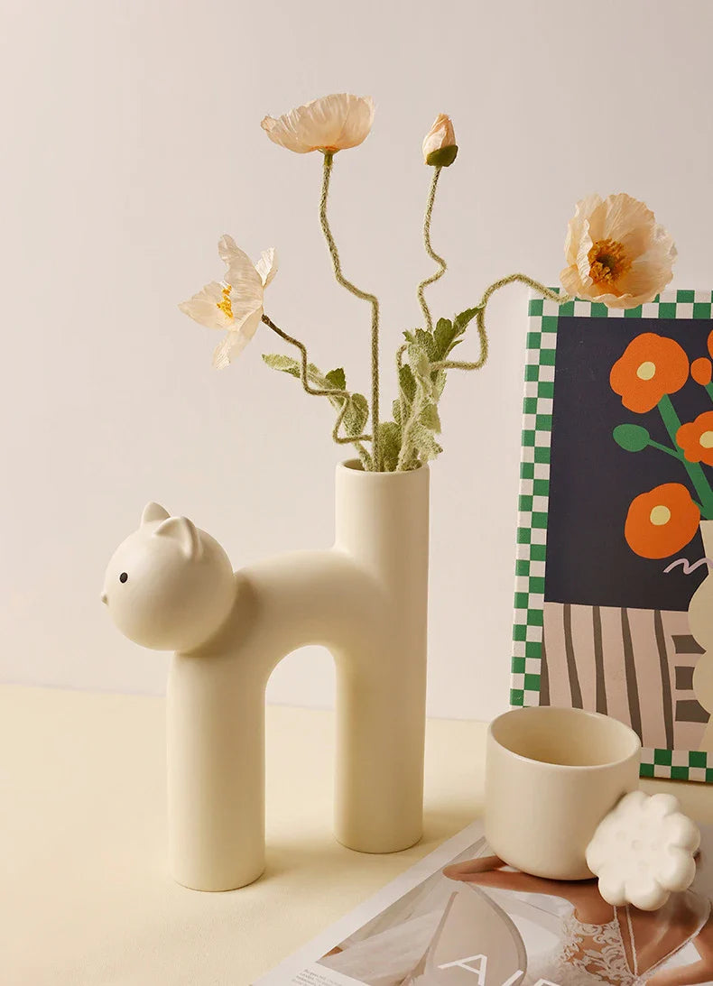 Pastel Ceramic Cat Flower Vases