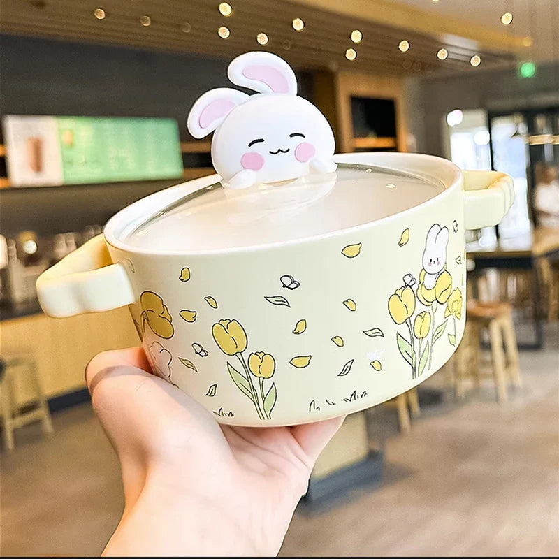 Kawaii Bunny Ramen Bowl With Lid