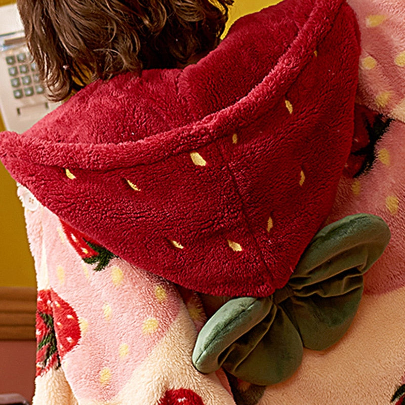 Strawberry Print Hooded Robe