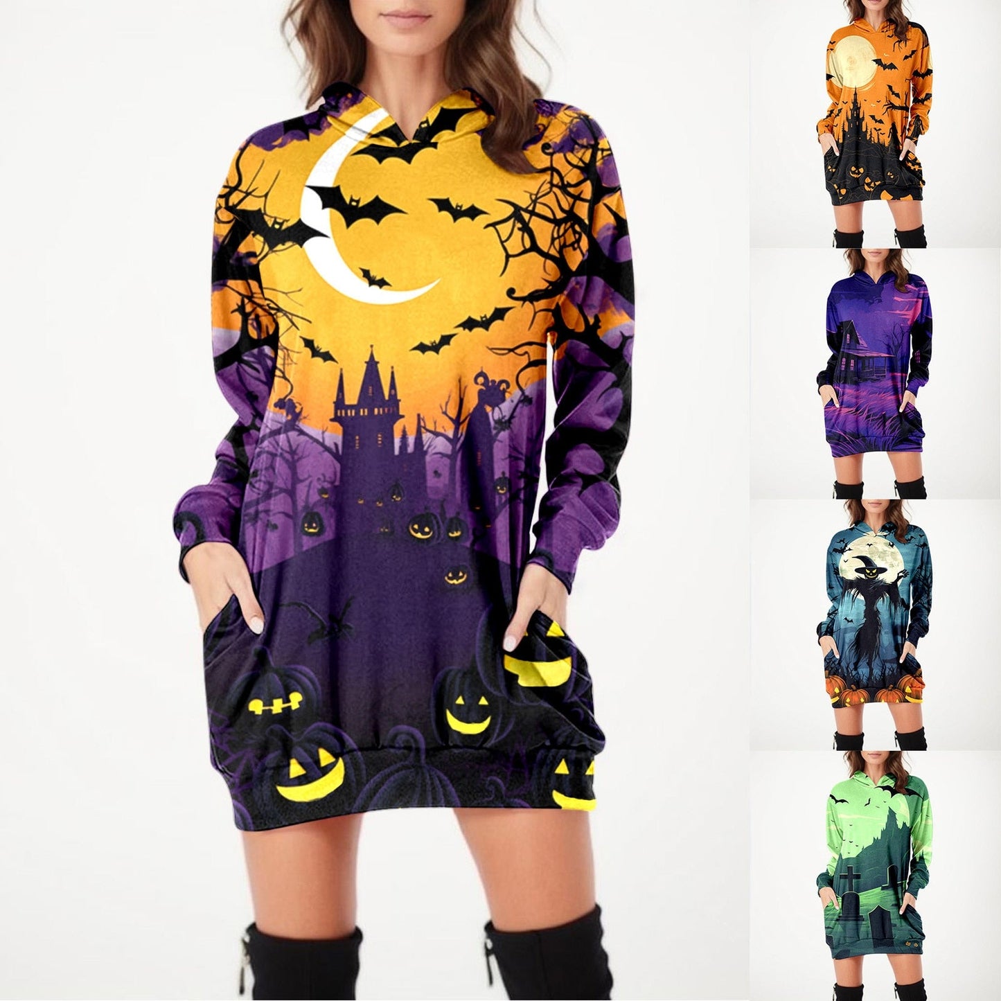 Halloween Print Hoodie Dress