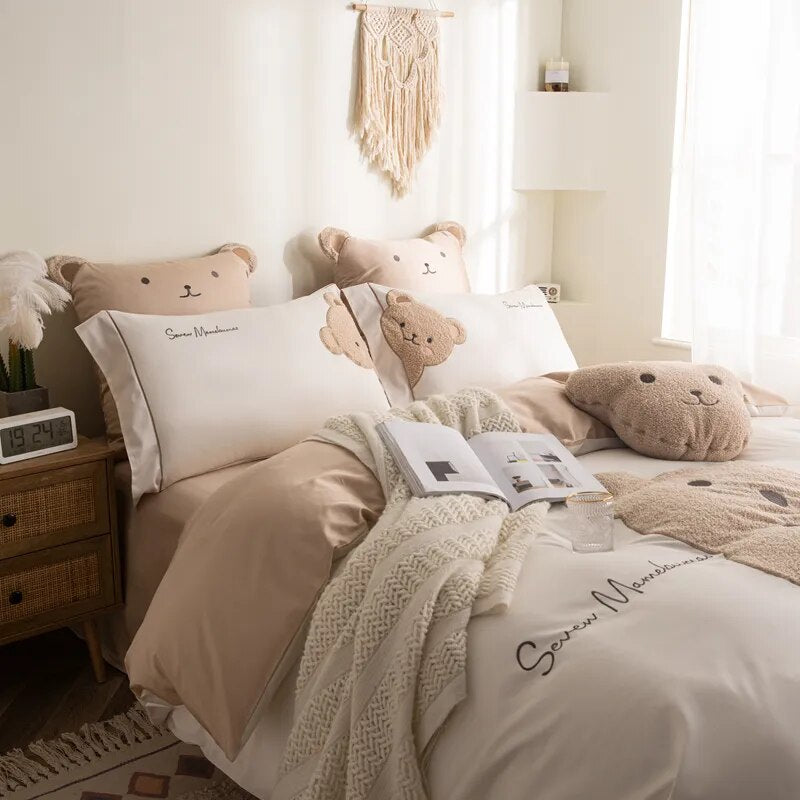 Teddy Bear Embroidery Cotton Bedding