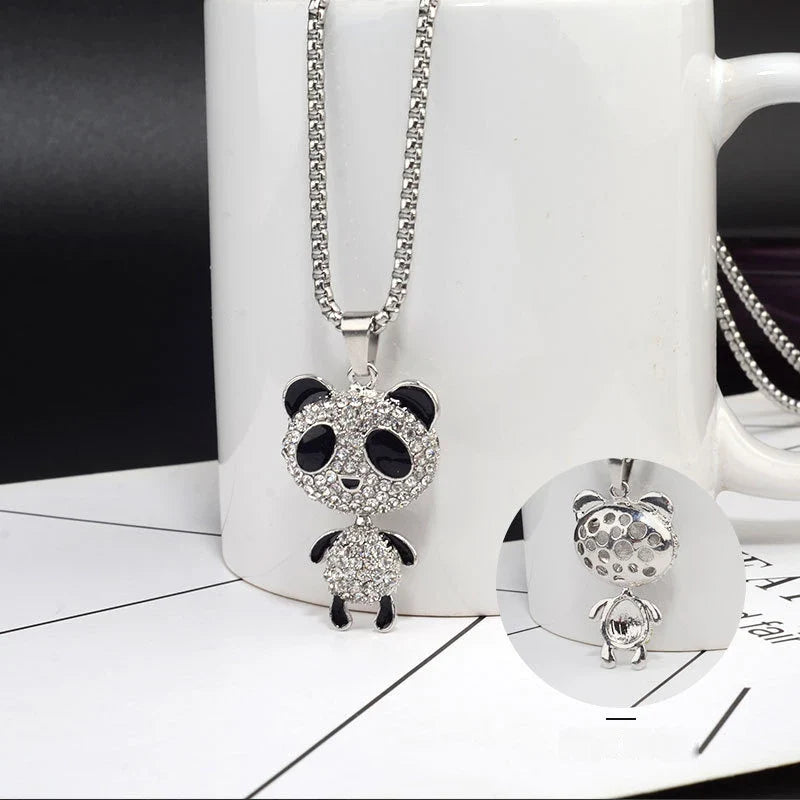 Movable Panda Rhinestone Pendant Necklace