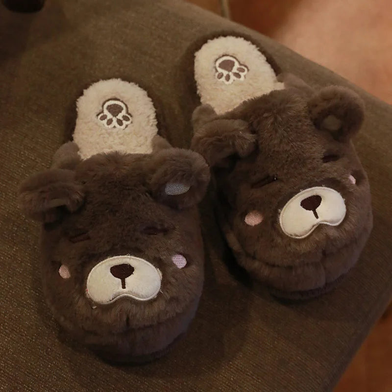 Fuzzy Teddy Bear Slippers