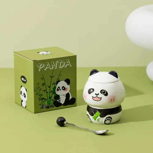 Ceramic Panda Mugs With Lid & Spoon