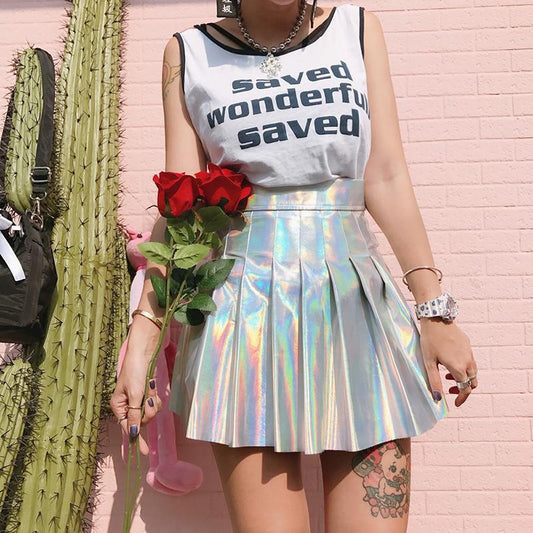 Holographic Pleated Skirt