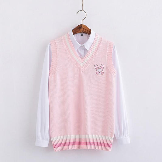 Pink Sweater Vest With Embroidered Bunny