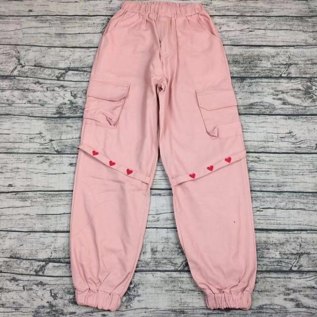 Heart Embroidered Cargo Pants