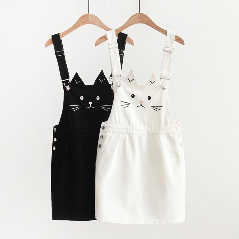 Neko Cat Denim Overalls Skirt