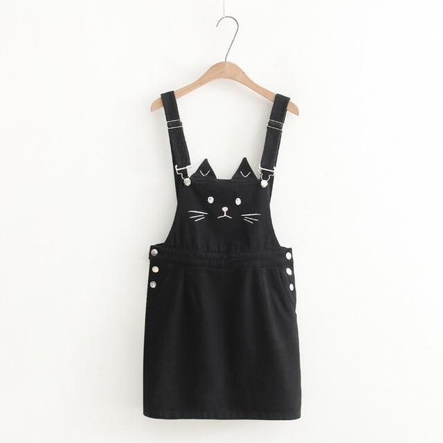 Neko Cat Denim Overalls Skirt