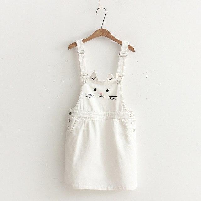 Neko Cat Denim Overalls Skirt