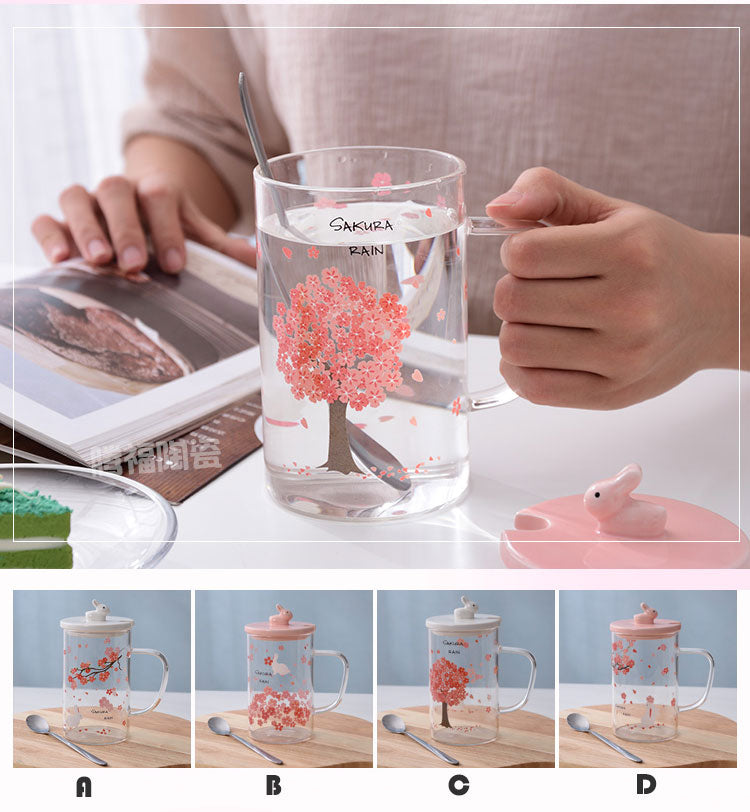 Cherry Blossom Cups With Lid & Spoon