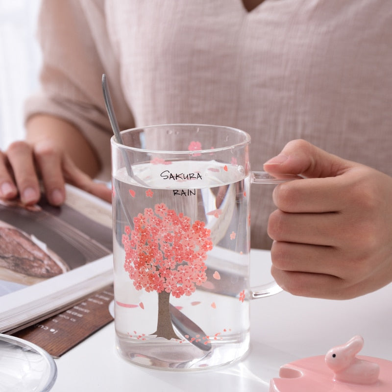 Cherry Blossom Cups With Lid & Spoon