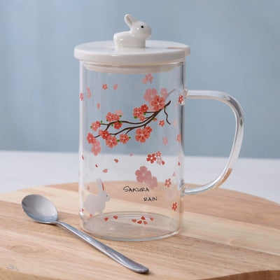 Cherry Blossom Cups With Lid & Spoon