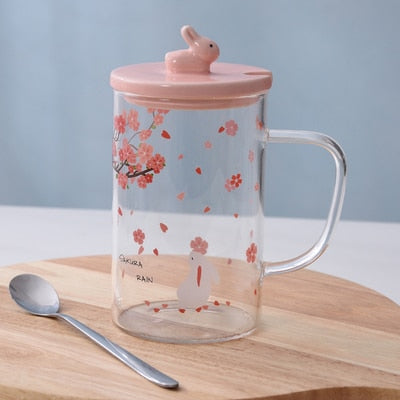 Cherry Blossom Cups With Lid & Spoon