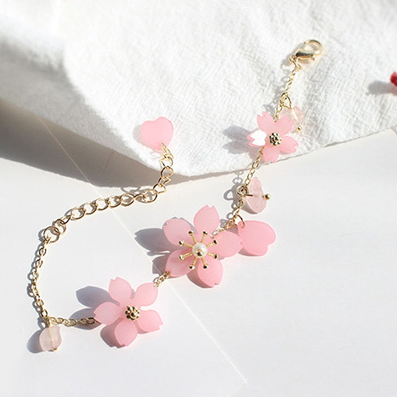 Pink Cherry Blossom Crystal Bracelet