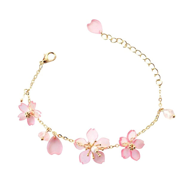 Pink Cherry Blossom Crystal Bracelet