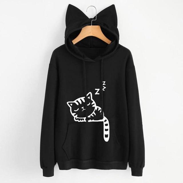 Sleeping Cat Hoodie with Ears