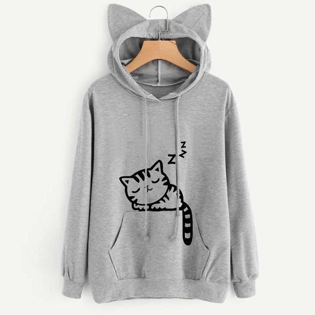 Sleeping Cat Hoodie with Ears